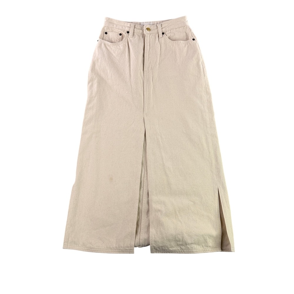 Still Here Panama Denim Skirt Womens 27 Natural Cream High Rise Slit Maxi Jeans